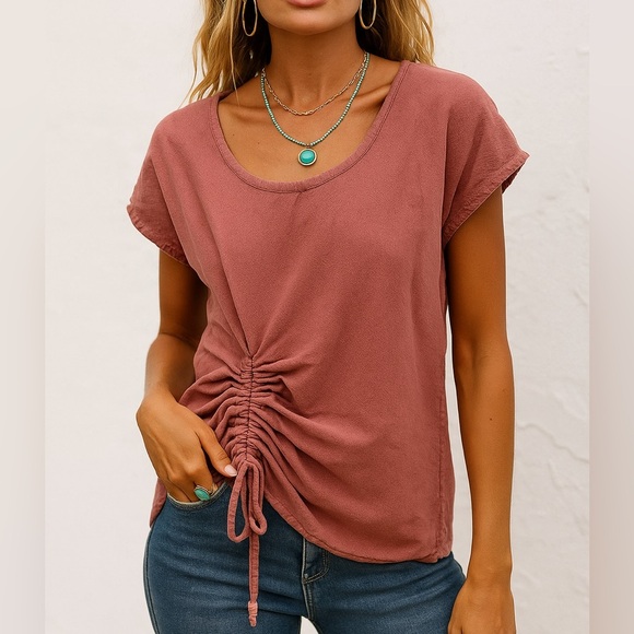 Oh My Gauze Ana Blouse Size 1 Pink Cotton Gauze Ruched Hem Top - Picture 1 of 7